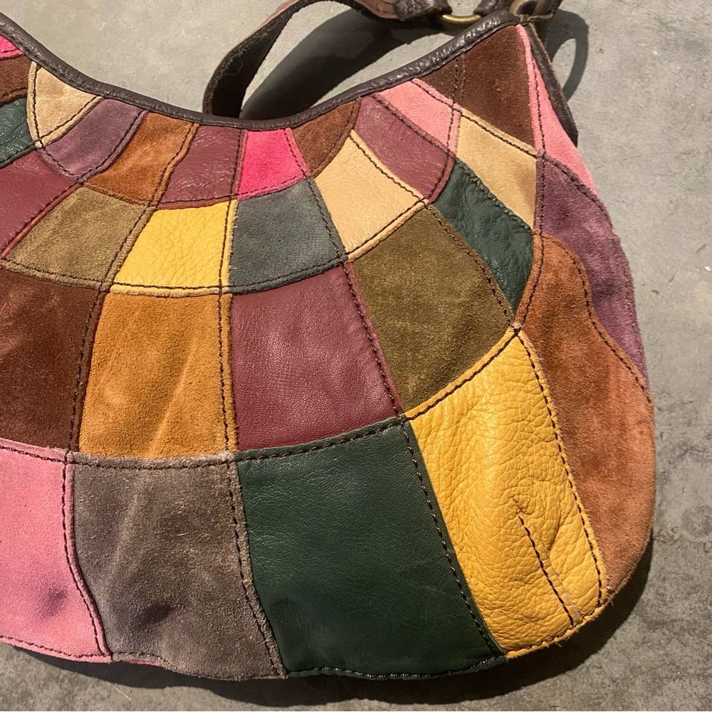 Lucky Brand Y2K Colorful Patchwork Hobo Shoulder Bag Leather Suede - Picture 11 of 12